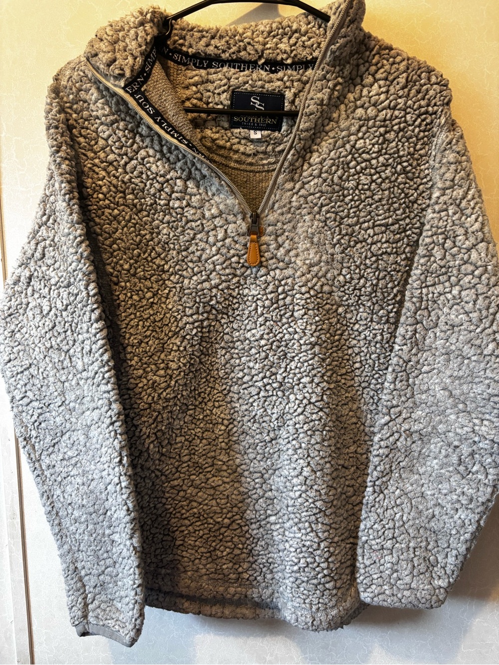 Simply Southern Gray Teddy Sherpa Quarter-Zip Jacket